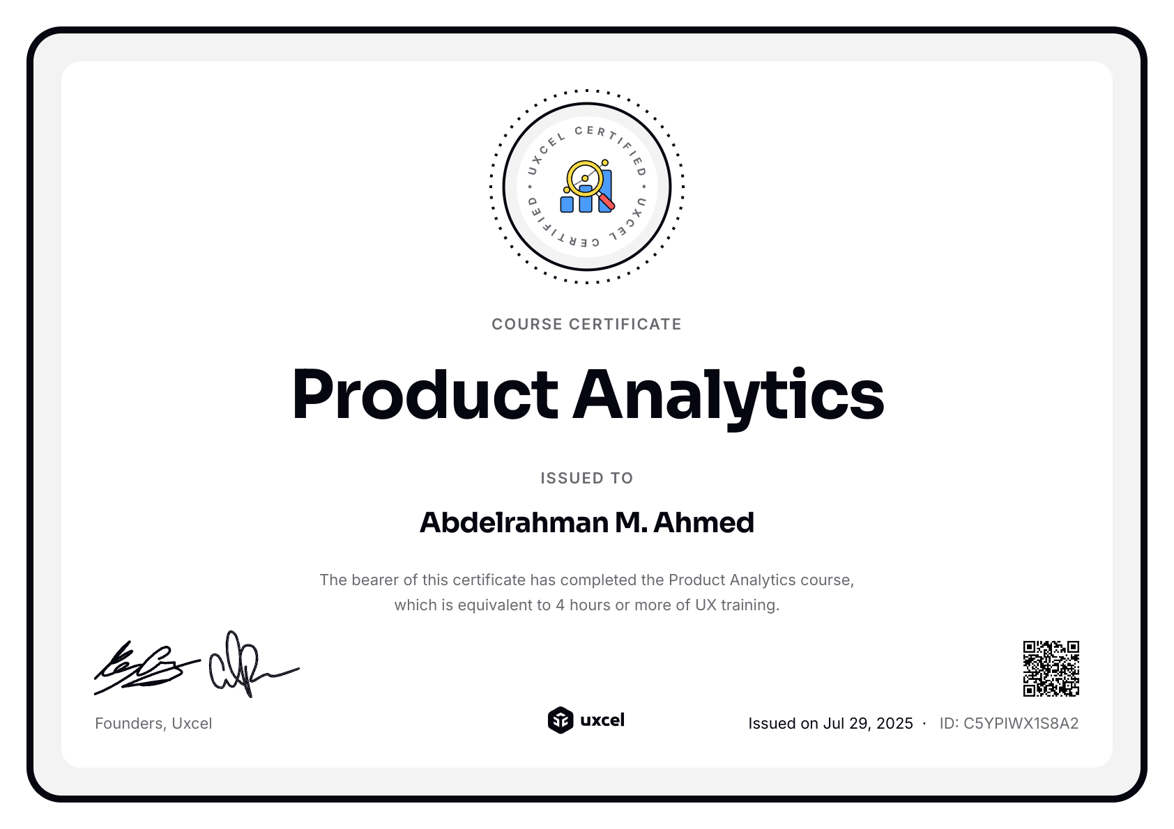 Abdelrahman M. Ahmed's certificate